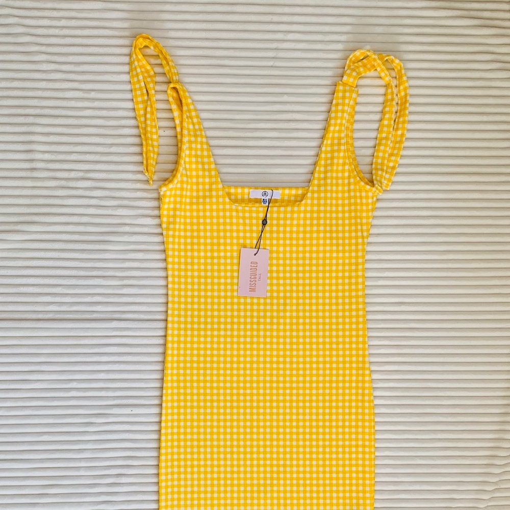 Yellow Gingham Tie Shoulder Dress - Picture 2 of 2